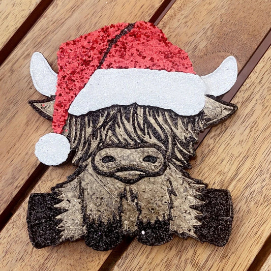 Highland Cow with Santa Hat