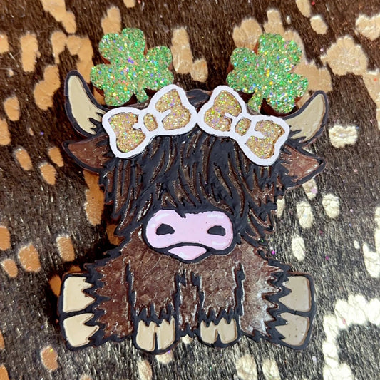 Highland Cow with Clovers