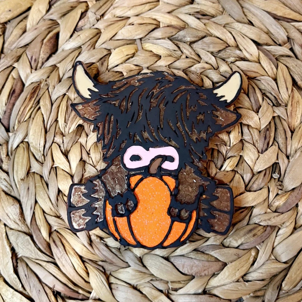 Highland Cow with Pumpkin