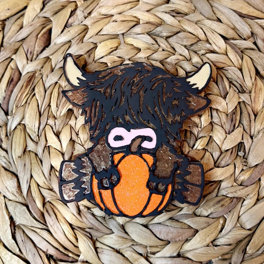 Highland Cow with Pumpkin